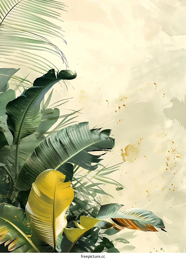 Tropical Leaves Watercolor Background Illustration