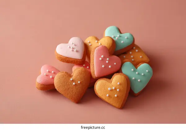 Heart-shaped Cookies with Colorful Glaze