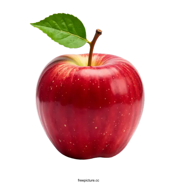 [Transparent Background PNG]Close-up of a Fresh Red Apple with Green Leaf