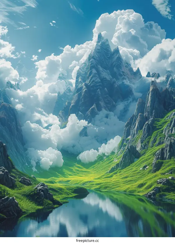 Surreal Peaks Reflected in Tranquil Lake