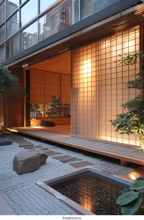 Courtyard with a Zen garden and a tea room