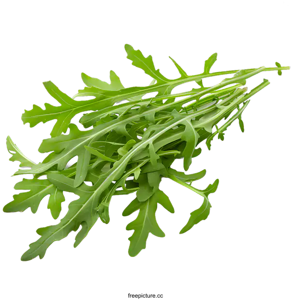 [Transparent Background PNG]Fresh Green Arugula Salad Leaves Isolated on White Background