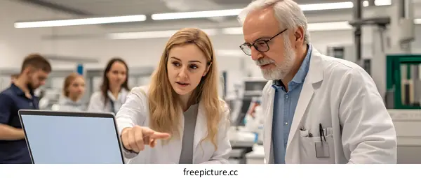 Two Scientists Discussing a Project in a Lab