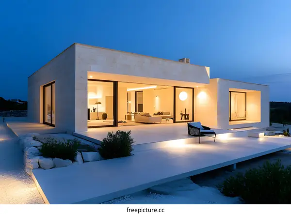 Modern Minimalist House with Patio and Lights