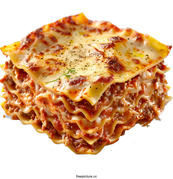[Transparent Background PNG]A delicious lasagna with tomato sauce and cheese