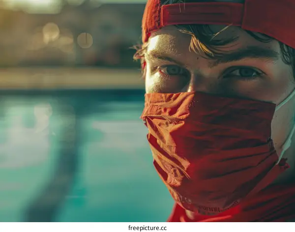Lifeguard wearing a face mask
