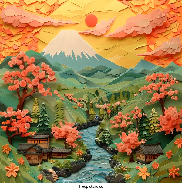 Papercut Landscape of Mount Fuji