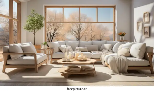 Spacious and Inviting Living Room with Sectional Sofa and Large Windows