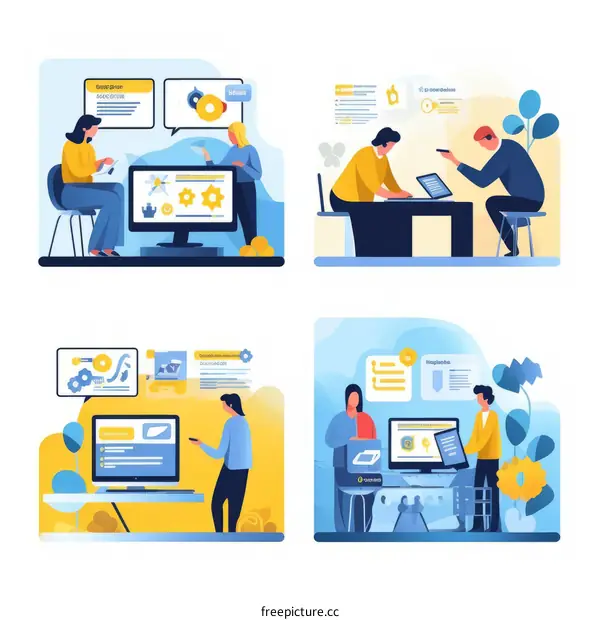 Illustration of people working on computers in an office