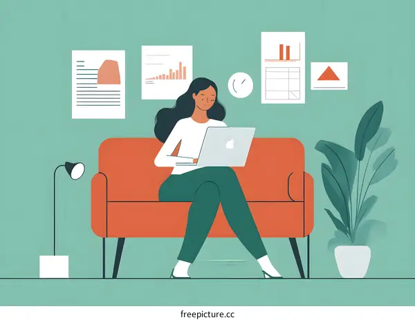 Woman Working from Home on a Couch