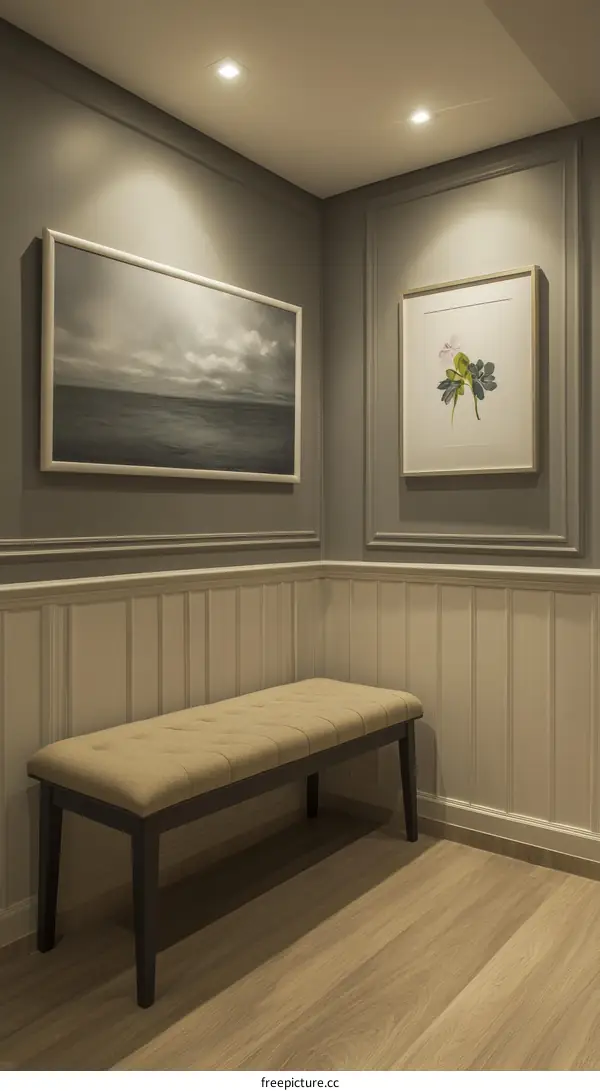 Elegant Interior Corner with Pictures and Bench