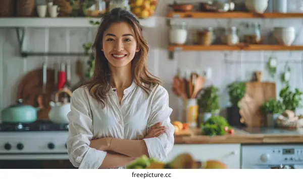 Woman smiling in kitchen