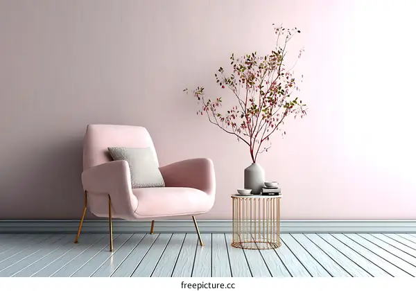 Pink Living Room Interior Design Illustration