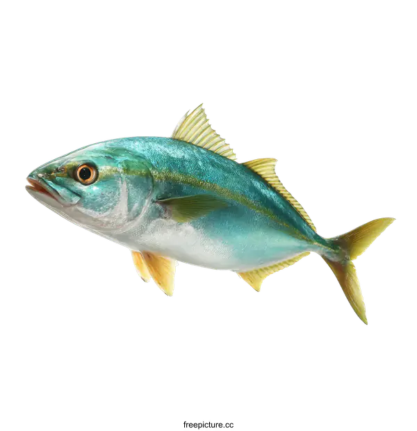 [Transparent Background PNG]Fresh Yellowtail Fish Closeup on White Background