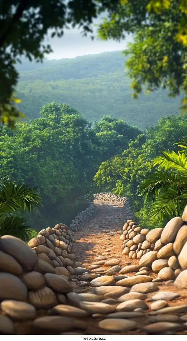 Pathway Through Lush Jungle Illustration