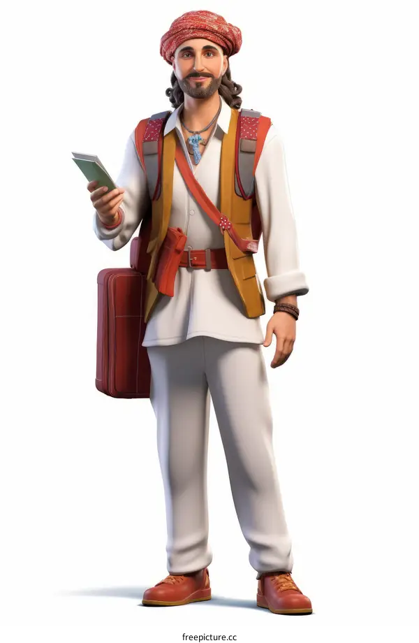 Middle Eastern Man Traveling with Baggage