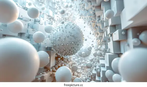 3D Rendering of White Spheres and Cubes
