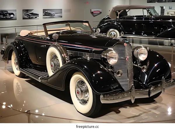 Black Classic Car on Display in Museum