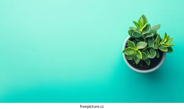 Green Plant on a Turquoise Background
