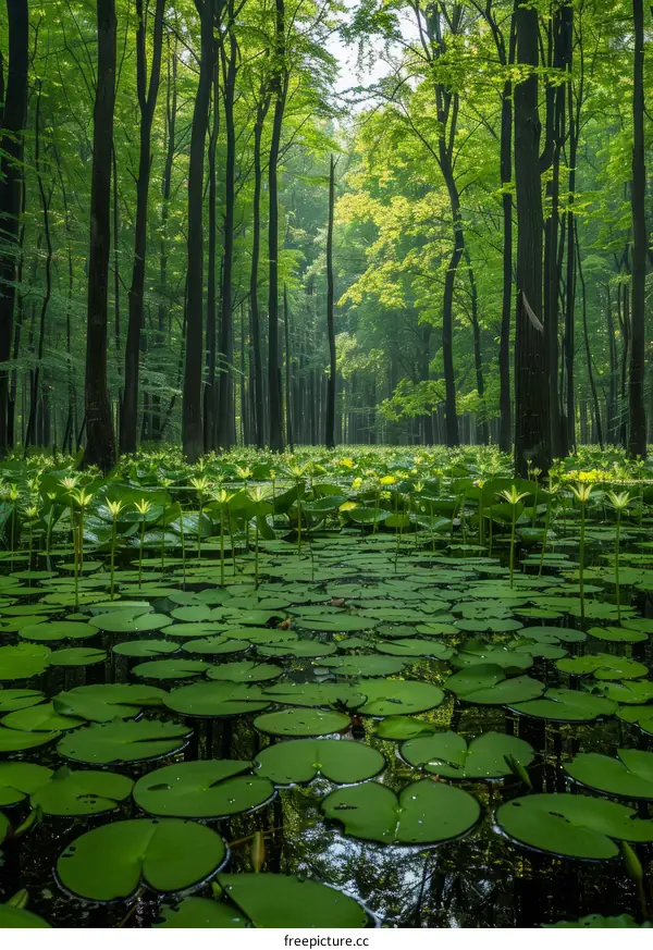 Serene Green Pond in a Lush Forest