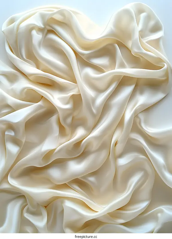 Close-up of wrinkled beige silk fabric with a soft focus