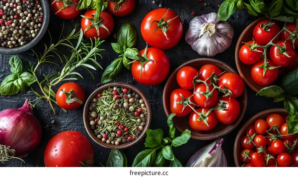 Tomatoes, Garlic, Onion, Pepper and Herbs