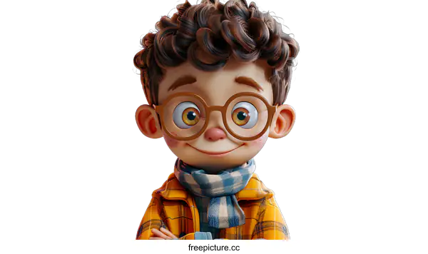 [Transparent Background PNG]3D rendering of a cute cartoon boy with glasses