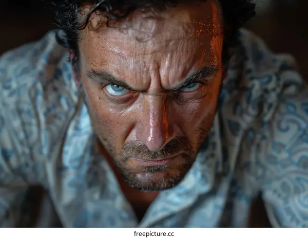 A man with a stern expression on his face