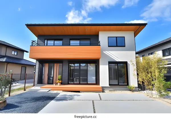 Modern Two Story House with Wooden Accents