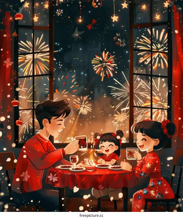 A Family Welcomes in the Lunar New Year with Fireworks
