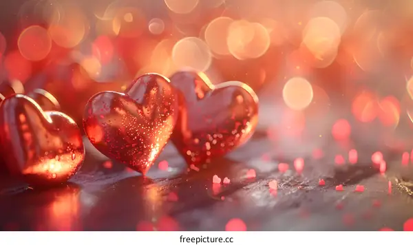 Red crystal glass hearts