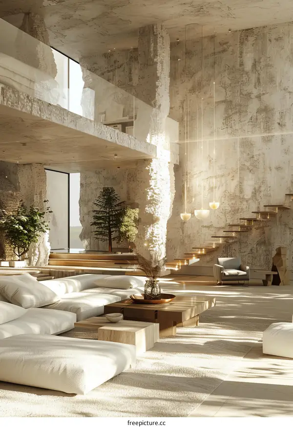 Modern Minimalist Concrete Interior Living Room Design