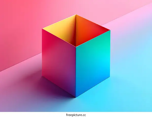 3D rendering of a colorful cube on a pink and blue background