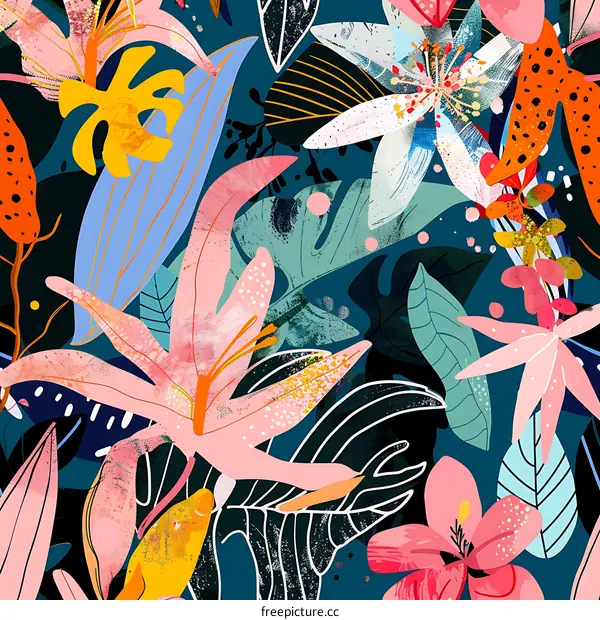 Abstract Tropical Floral Pattern Seamless Illustration