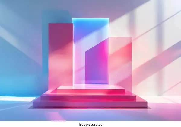 3D Rendering of Vibrant Pink and Blue Geometric Podium