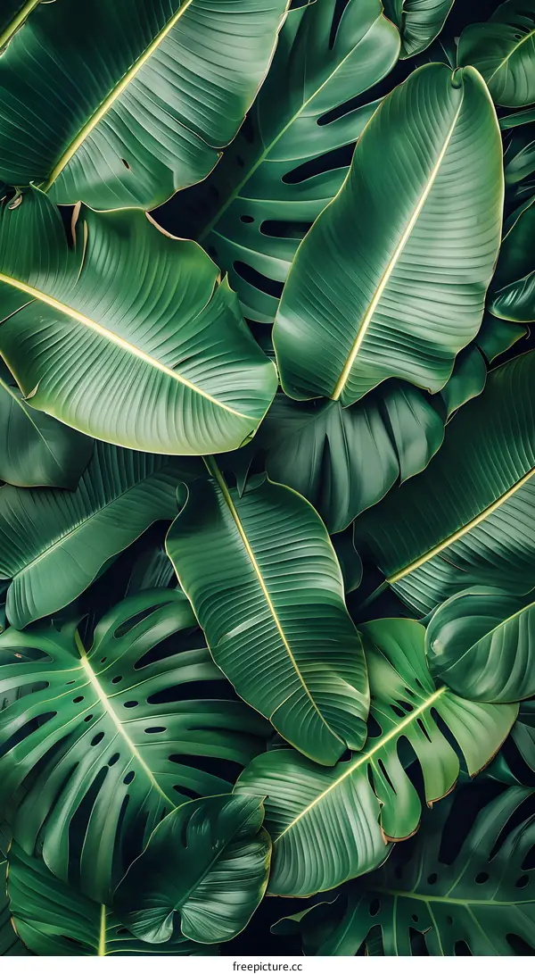 Green Tropical Leaves Pattern Background