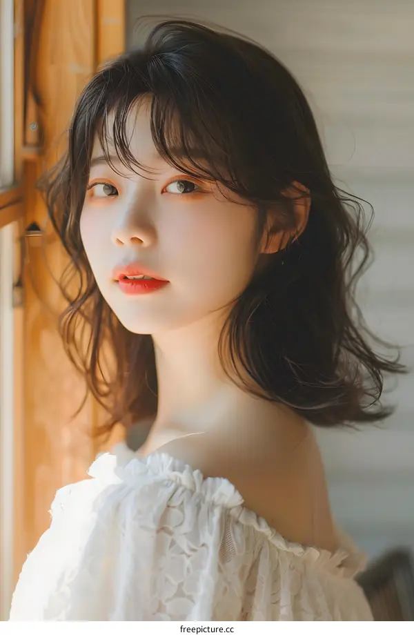 Portrait of a Young Asian Woman with  Brown Hair