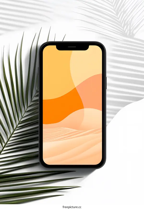 Minimalist Desert Landscape Phone Mockup with Palm Leaf
