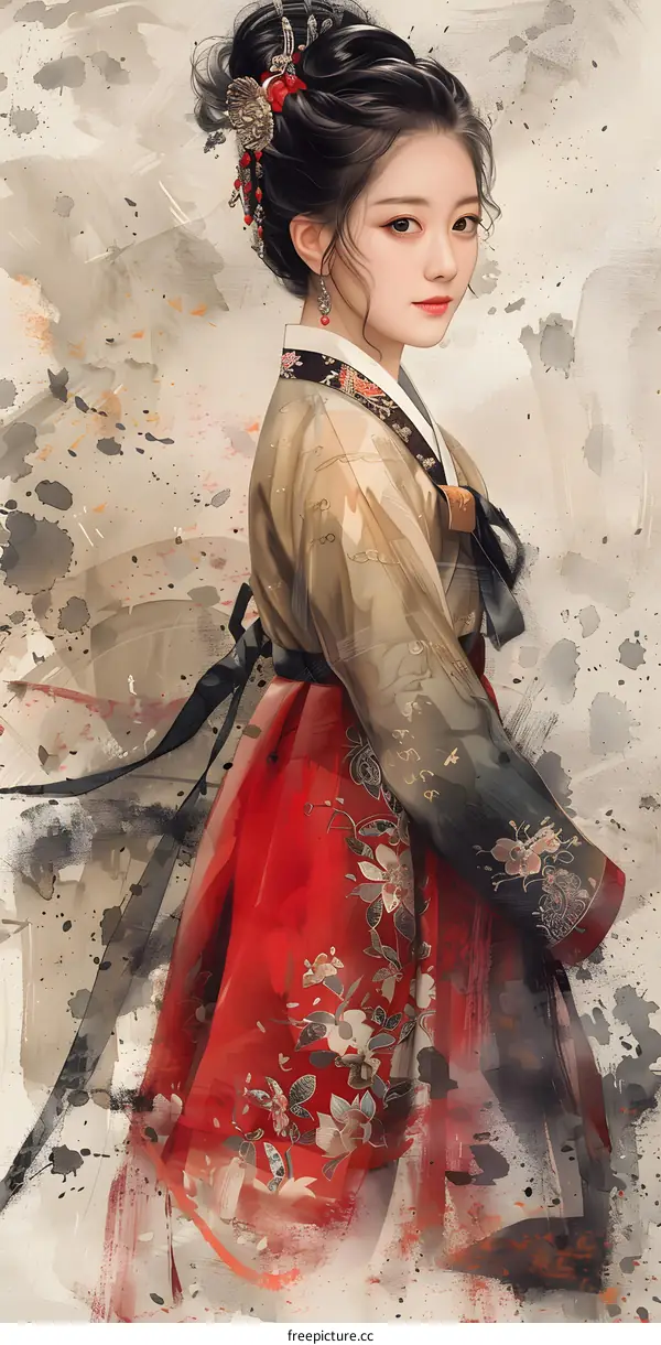 A beautiful Korean woman in a red dress