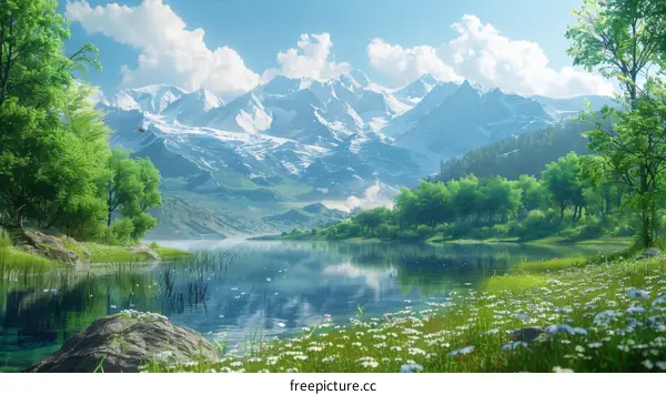 Majestic Mountains, Lake and Wildflowers