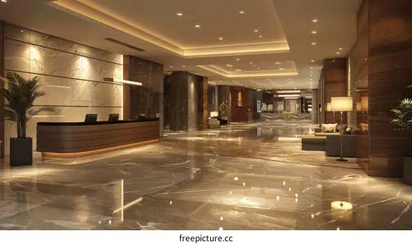 Modern Hotel Lobby Reception Area with Guests
