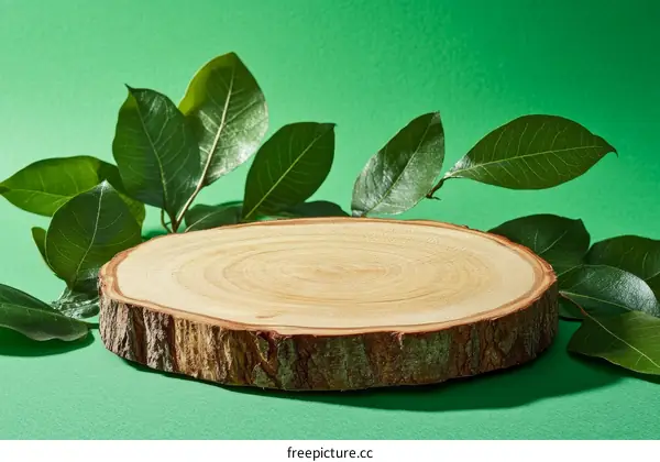 Natural Wooden Slice Display with Lush Greenery