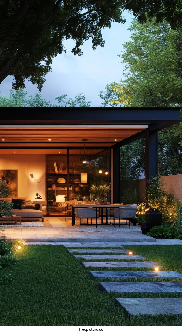 Modern Outdoor Patio Design at Evening