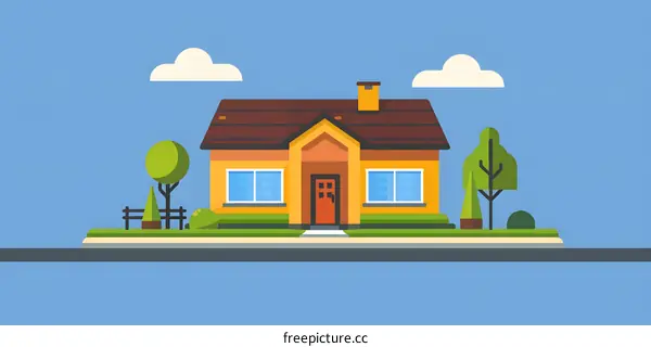 Front View of a Simple Yellow House Illustration