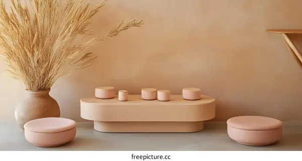 Pink Storage Boxes With Wooden Lids On A Table