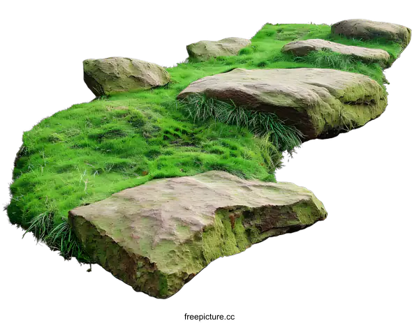 [Transparent Background PNG]Green Grass and Stone Path Isolated on White Background