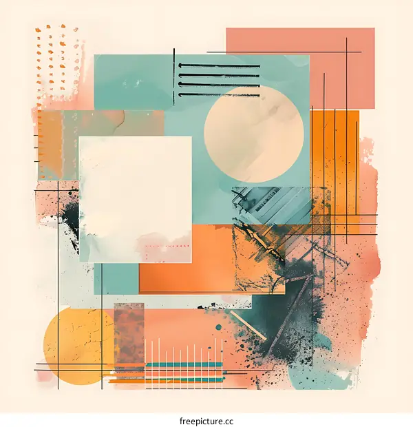 Abstract Geometric Shapes Art Print with Watercolor Elements
