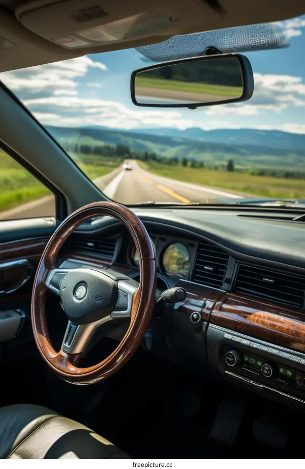 Car interior with a view of the road
