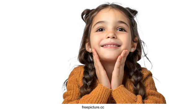 [Transparent Background PNG]Portrait of a happy little girl in a brown sweater