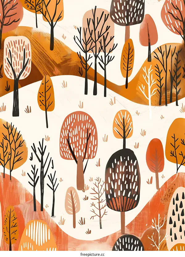 Autumn Forest Illustration With Orange And Brown Trees